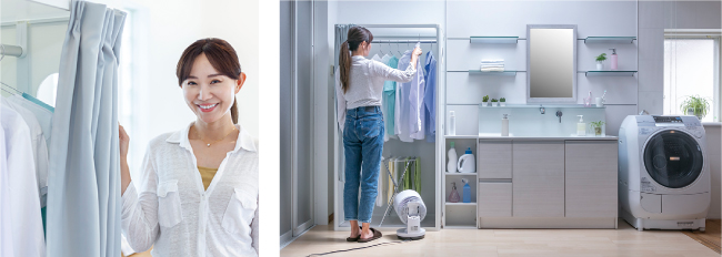 洗濯機のそばにおいた部屋干し日和
